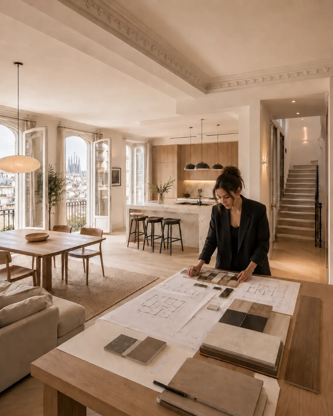 empresa de reformas integrales en Barcelona revisando plano de vivienda