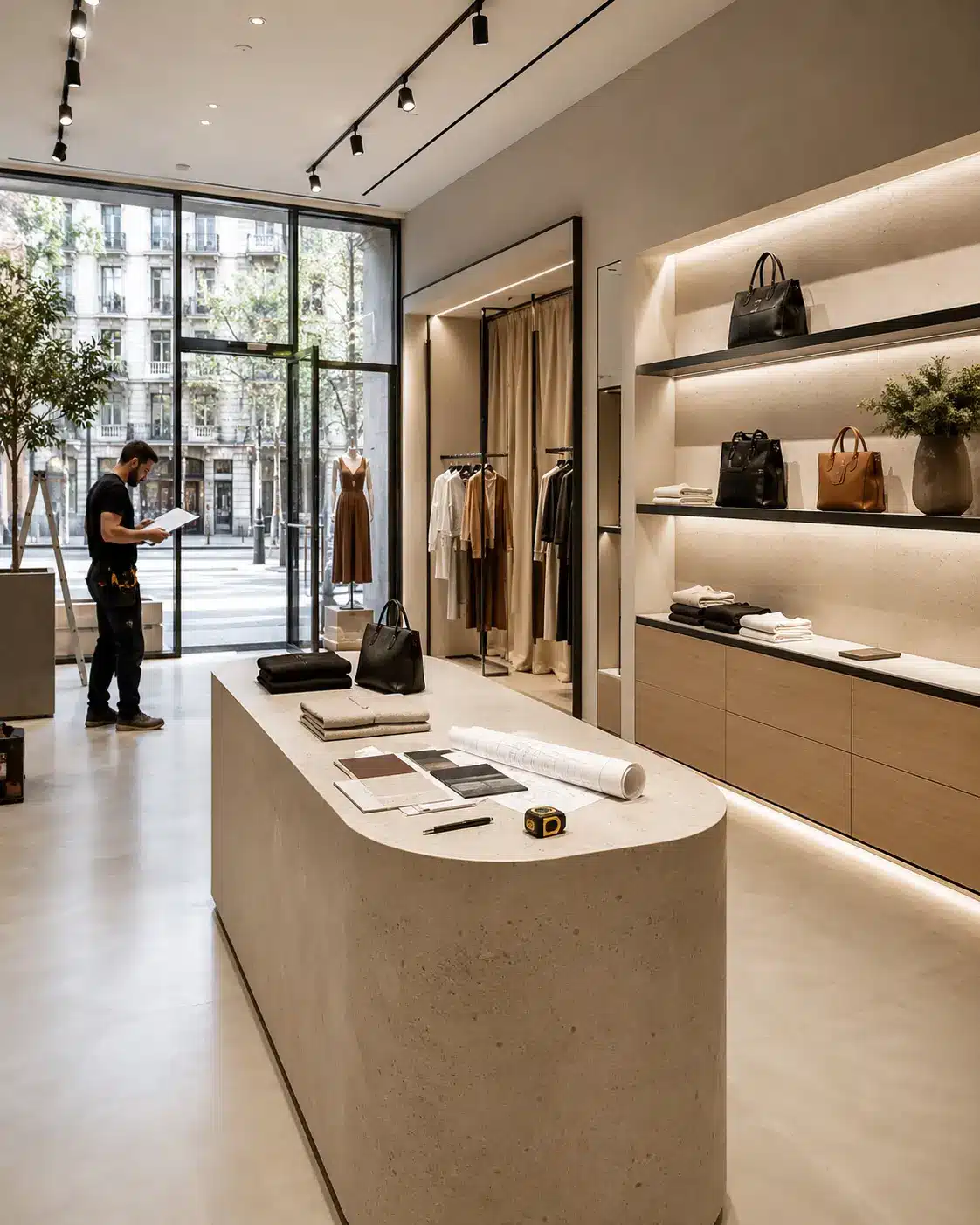 antes y después de reforma de tienda en Barcelona