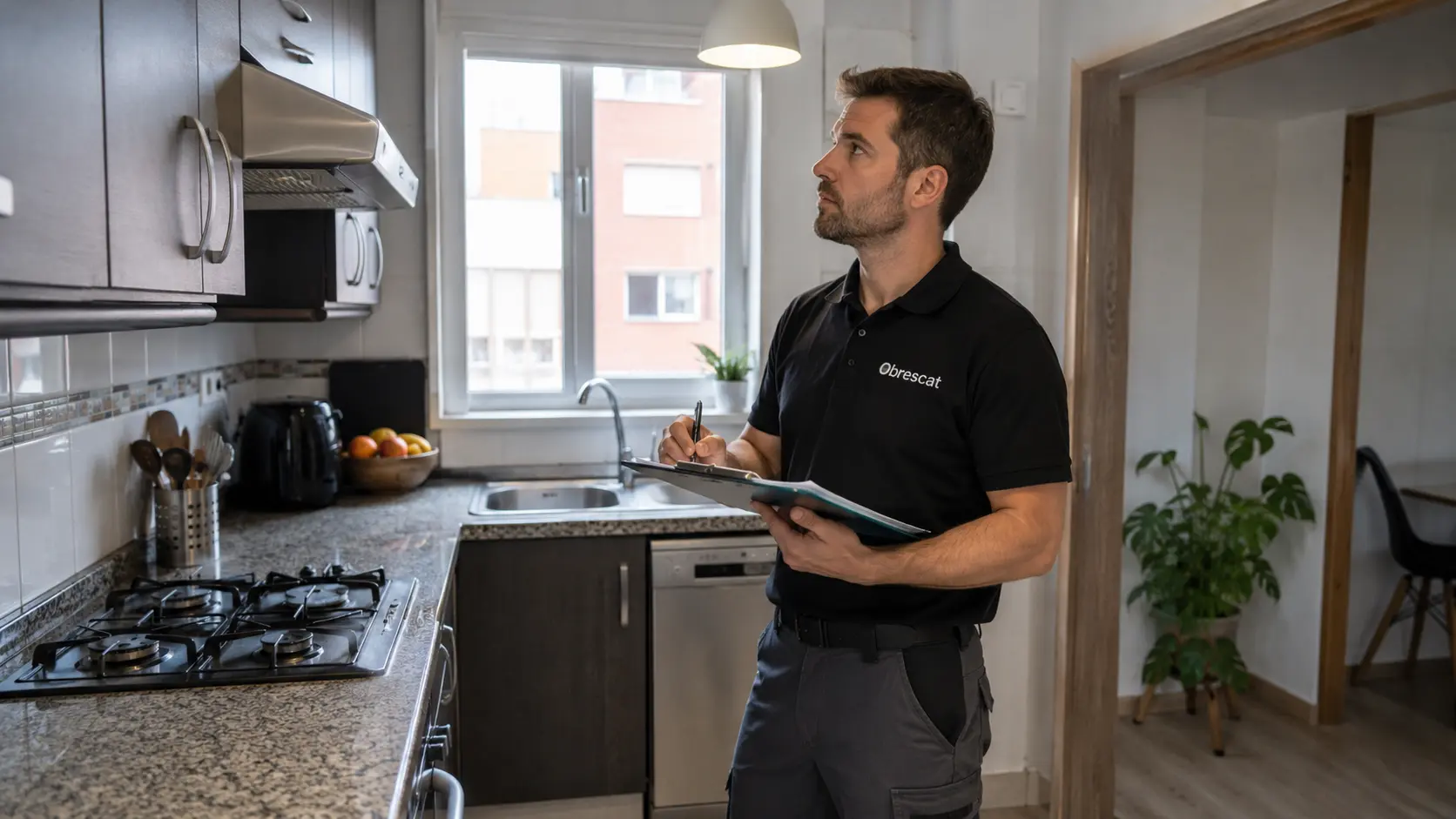 empresa especializada en reformas de cocinas en Barcelona realizando visita técnica